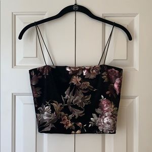 Velvety floral tube top with thin straps